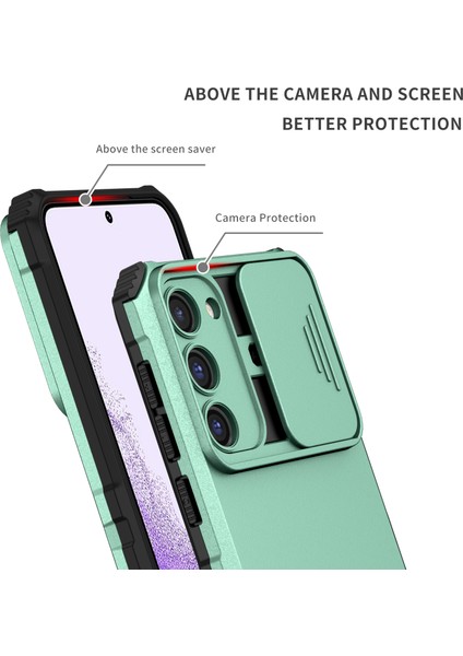 Samsung Galaxy S23+ Kayar Kamera Kapaklı Sağlam Standı Telefon Kılıfı - Turkuaz (Yurt Dışından) indirimleri