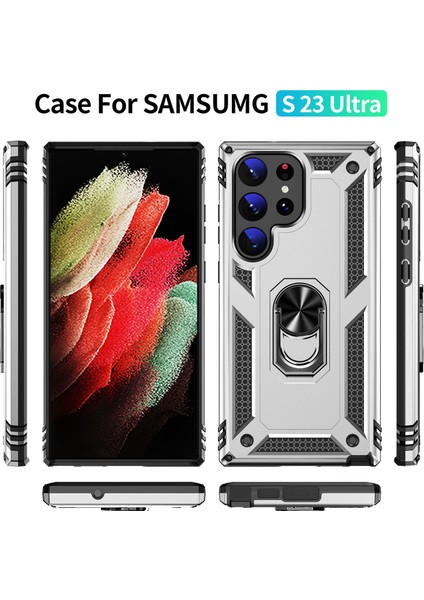 Samsung Galaxy S23 Ultra İçin Halka Tutuculu Çift Katmanlı Telefon Kılıfı - Gümüş (Yurt Dışından) fiyatları