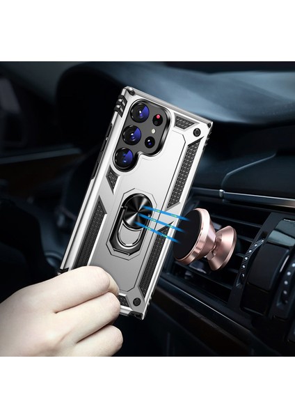Samsung Galaxy S23 Ultra İçin Halka Tutuculu Çift Katmanlı Telefon Kılıfı - Gümüş (Yurt Dışından) modelleri