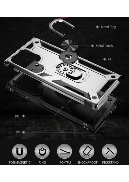 Samsung Galaxy S23 Ultra İçin Halka Tutuculu Çift Katmanlı Telefon Kılıfı - Gümüş (Yurt Dışından) fırsatları
