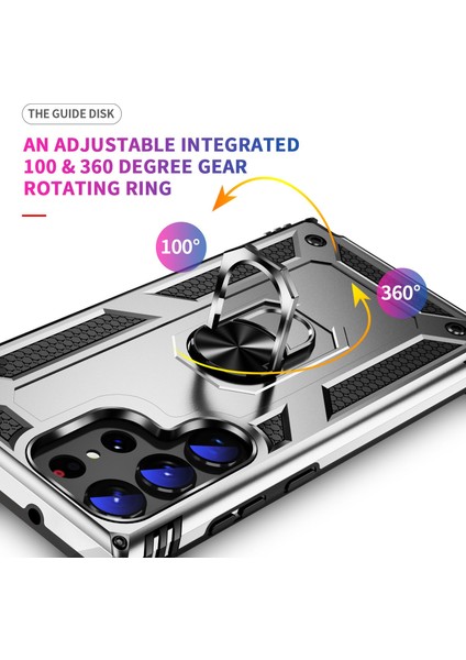 Samsung Galaxy S23 Ultra İçin Halka Tutuculu Çift Katmanlı Telefon Kılıfı - Gümüş (Yurt Dışından) indirimleri