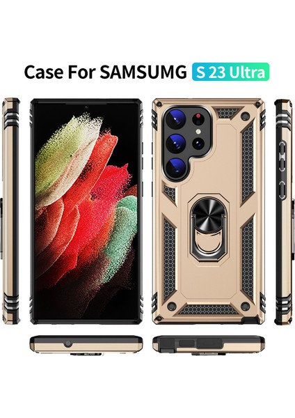 Samsung Galaxy S23 Ultra İçin Halka Tutuculu Çift Katmanlı Telefon Kılıfı - Altın (Yurt Dışından) fiyatları