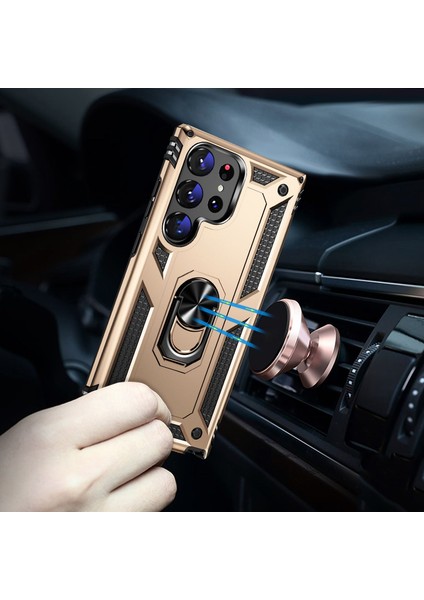 Samsung Galaxy S23 Ultra İçin Halka Tutuculu Çift Katmanlı Telefon Kılıfı - Altın (Yurt Dışından) modelleri