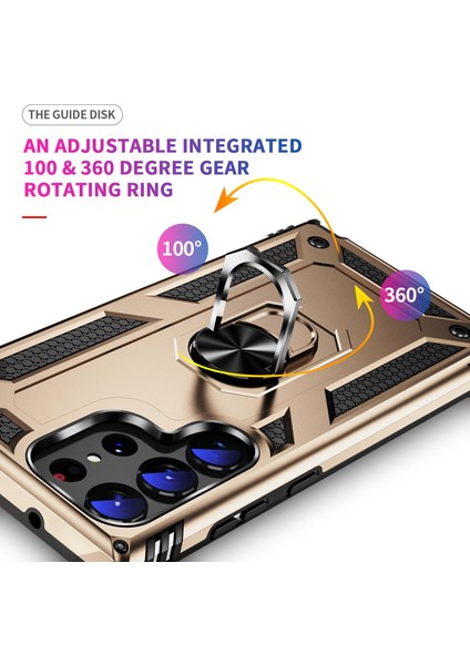 Samsung Galaxy S23 Ultra İçin Halka Tutuculu Çift Katmanlı Telefon Kılıfı - Altın (Yurt Dışından) indirimleri
