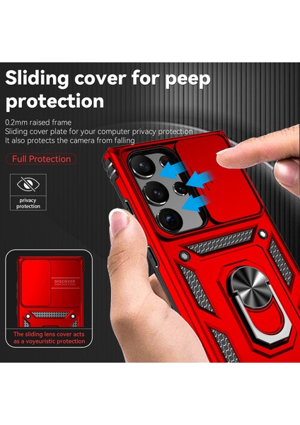 Samsung Galaxy S23 Ultra İçin Halka Ayaklı ve Kayar Kamera Kapaklı Telefon Kılıf - Kırmızı (Yurt Dışından) fiyatları