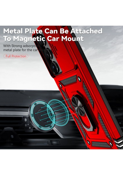 Samsung Galaxy S23 Ultra İçin Halka Ayaklı ve Kayar Kamera Kapaklı Telefon Kılıf - Kırmızı (Yurt Dışından) modelleri