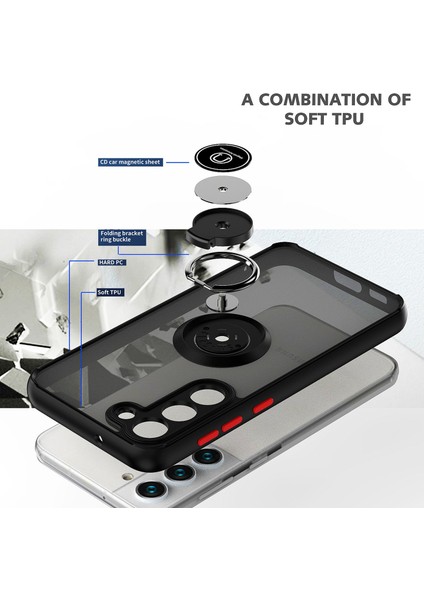 Samsung Galaxy S23+ İçin Yüzük Stand Mat Sert Silikon Telefon Kılıfı - Siyah (Yurt Dışından) indirimleri