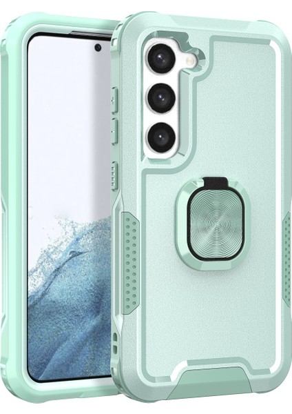 Samsung Galaxy S23+ İçin Yüzük Stand Silikon Sert Pc Tampon Telefon Kılıfı - Yeşil (Yurt Dışından)