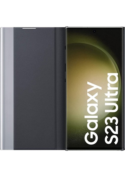 Samsung Galaxy S23 Ultra İçin Flip Deri Akıllı Görünüm Standlı Telefon Kılıfı - Lacivert (Yurt Dışından) fırsatları