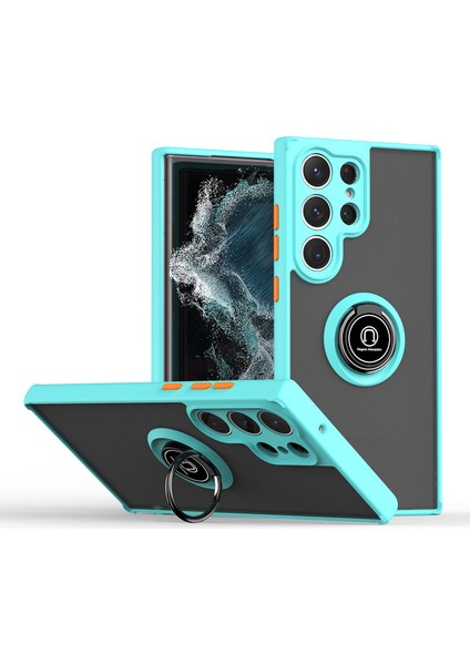 Samsung Galaxy S23 Ultra İçin Yüzük Stand Mat Sert Silikon Telefon Kılıfı - Açık Mavi (Yurt Dışından)