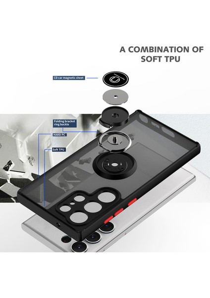 Samsung Galaxy S23 Ultra İçin Yüzük Stand Mat Sert Silikon Telefon Kılıfı - Açık Mavi (Yurt Dışından) indirimleri