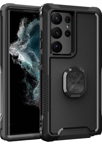 Samsung Galaxy S23 Ultra İçin Yüzük Stand Silikon Sert Pc Tampon Telefon Kılıfı - Siyah (Yurt Dışından)