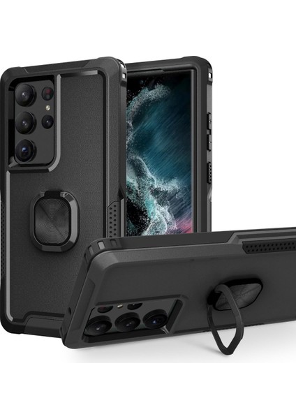 Samsung Galaxy S23 Ultra İçin Yüzük Stand Silikon Sert Pc Tampon Telefon Kılıfı - Siyah (Yurt Dışından) fiyatları
