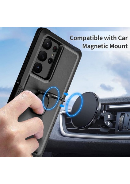 Samsung Galaxy S23 Ultra İçin Yüzük Stand Silikon Sert Pc Tampon Telefon Kılıfı - Siyah (Yurt Dışından) fırsatları