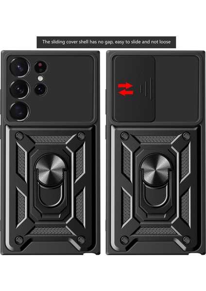 Samsung Galaxy S23 Ultra İçin Kaydırmalı Kamera Kapağı ve Yüzük Tutuculu Telefon Kılıfı - Kırmızı (Yurt Dışından) fiyatları