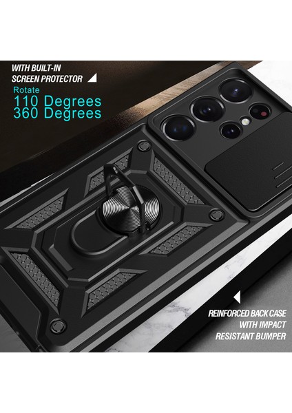 Samsung Galaxy S23 Ultra İçin Kaydırmalı Kamera Kapağı ve Yüzük Tutuculu Telefon Kılıfı - Kırmızı (Yurt Dışından) indirimleri