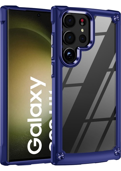 Samsung Galaxy S23 Ultra İçin Şeffaf Sert Pc Tpu Tampon Telefon Kılıfı - Mavi (Yurt Dışından)