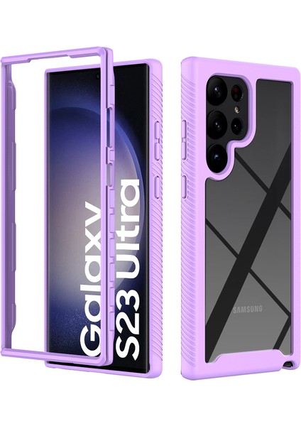 Samsung Galaxy S23 Ultra İçin Hibrit Bumper Tam Koruma Telefon Kılıfı - Mor (Yurt Dışından)