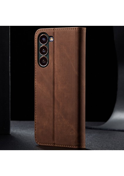 Samsung Galaxy S23+ İçin Kot Deri Flip Cüzdan Standlı Telefon Kılıfı - Kahverengi (Yurt Dışından) modelleri