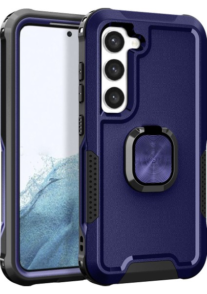 Samsung Galaxy S23+ İçin Yüzük Stand Silikon Sert Pc Tampon Telefon Kılıfı - Lacivert (Yurt Dışından)