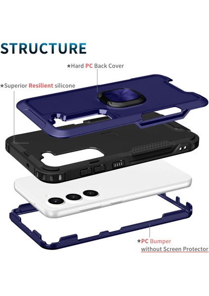 Samsung Galaxy S23+ İçin Yüzük Stand Silikon Sert Pc Tampon Telefon Kılıfı - Lacivert (Yurt Dışından) modelleri