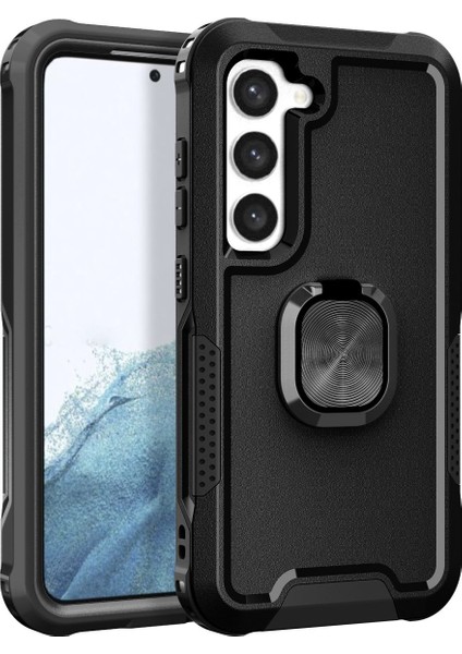 Samsung Galaxy S23 İçin Yüzük Stand Silikon Sert Pc Tampon Telefon Kılıfı - Siyah (Yurt Dışından)