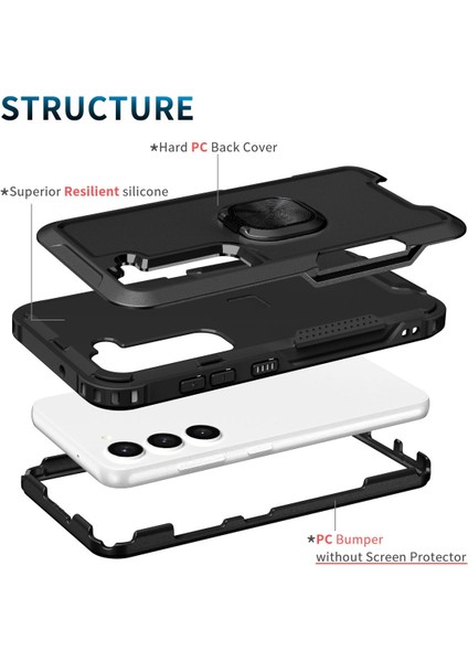 Samsung Galaxy S23 İçin Yüzük Stand Silikon Sert Pc Tampon Telefon Kılıfı - Siyah (Yurt Dışından) modelleri
