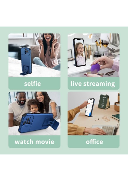 Samsung Galaxy S23 Ultra Kayar Kamera Kapaklı Sağlam Standı Telefon Kılıfı - Mavi (Yurt Dışından)