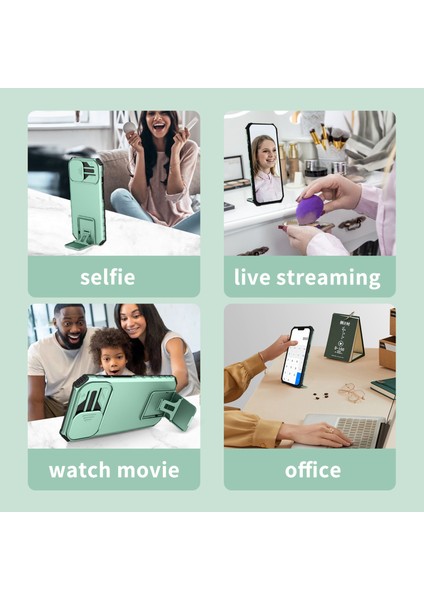 Samsung Galaxy S23 Ultra Kayar Kamera Kapaklı Sağlam Standı Telefon Kılıfı - Turkuaz (Yurt Dışından)
