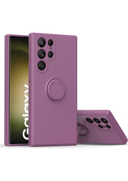 Samsung Galaxy S23 Ultra İçin İnce Silikon Yüzük Stand Telefon Kılıfı - Mor (Yurt Dışından)