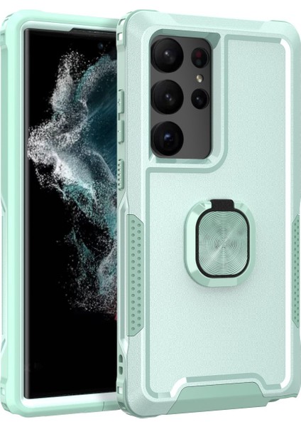 Samsung Galaxy S23 Ultra İçin Yüzük Stand Silikon Sert Pc Tampon Telefon Kılıfı - Yeşil (Yurt Dışından)