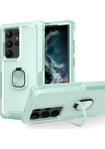 Samsung Galaxy S23 Ultra İçin Yüzük Stand Silikon Sert Pc Tampon Telefon Kılıfı - Yeşil (Yurt Dışından) fiyatları