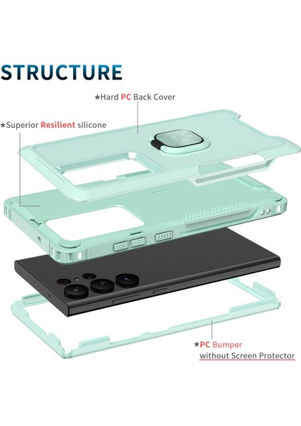 Samsung Galaxy S23 Ultra İçin Yüzük Stand Silikon Sert Pc Tampon Telefon Kılıfı - Yeşil (Yurt Dışından) modelleri