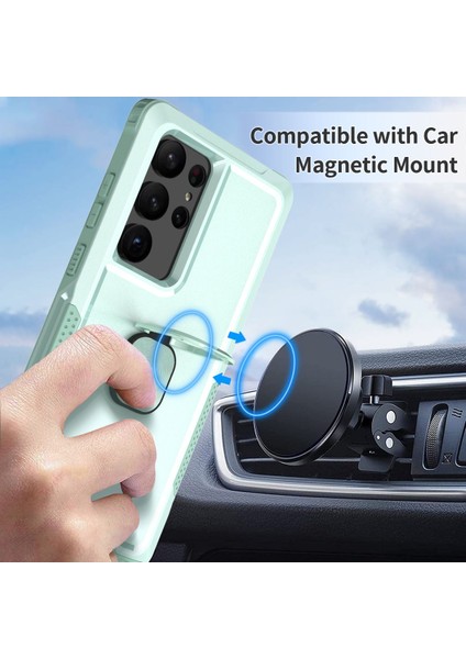 Samsung Galaxy S23 Ultra İçin Yüzük Stand Silikon Sert Pc Tampon Telefon Kılıfı - Yeşil (Yurt Dışından) fırsatları