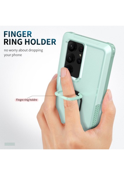 Samsung Galaxy S23 Ultra İçin Yüzük Stand Silikon Sert Pc Tampon Telefon Kılıfı - Yeşil (Yurt Dışından) indirimleri