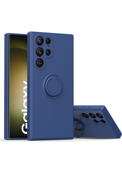 Samsung Galaxy S23 Ultra İçin İnce Silikon Yüzük Stand Telefon Kılıfı - Mavi (Yurt Dışından)