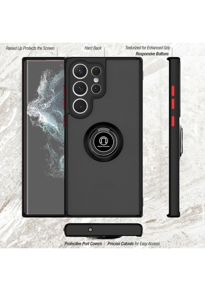 Samsung Galaxy S23 Ultra İçin Yüzük Stand Mat Sert Silikon Telefon Kılıfı - Kırmızı (Yurt Dışından) modelleri