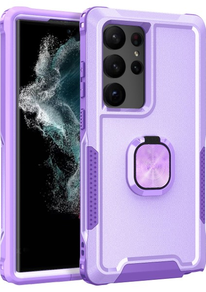 Samsung Galaxy S23 Ultra İçin Yüzük Stand Silikon Sert Pc Tampon Telefon Kılıfı - Mor (Yurt Dışından)
