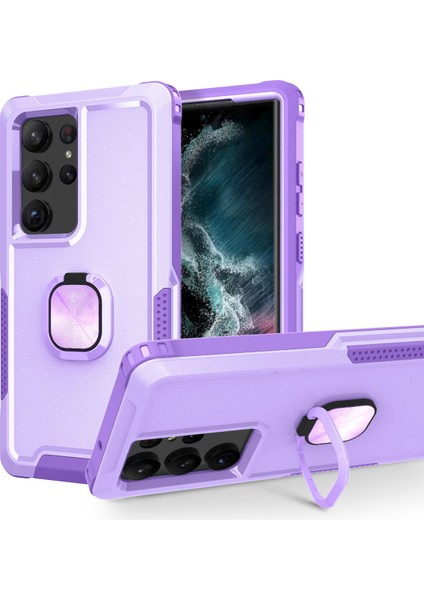 Samsung Galaxy S23 Ultra İçin Yüzük Stand Silikon Sert Pc Tampon Telefon Kılıfı - Mor (Yurt Dışından) fiyatları