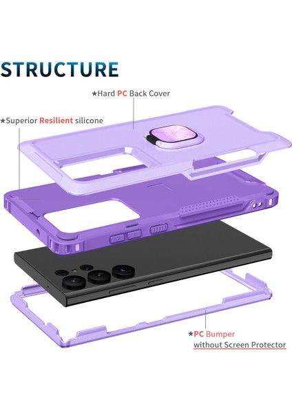 Samsung Galaxy S23 Ultra İçin Yüzük Stand Silikon Sert Pc Tampon Telefon Kılıfı - Mor (Yurt Dışından) modelleri