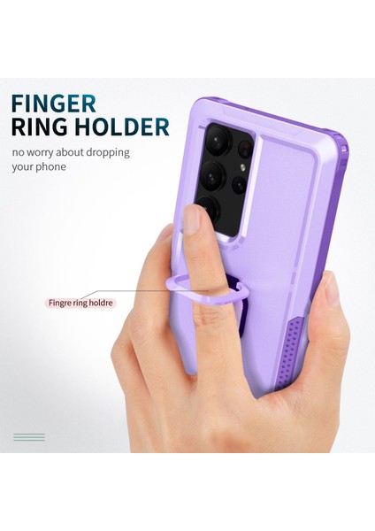 Samsung Galaxy S23 Ultra İçin Yüzük Stand Silikon Sert Pc Tampon Telefon Kılıfı - Mor (Yurt Dışından) indirimleri
