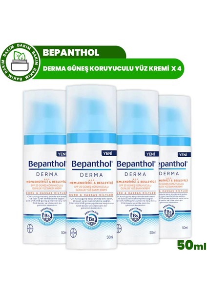 Derma Nemlendirici ve Besleyici Güneş Koruyuculu Yüz Kremi SPF25 50 ml x 4