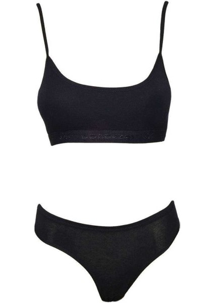 Pedli İp Askılı Yarım Atlet Büstiyer Külot Takım Siyah