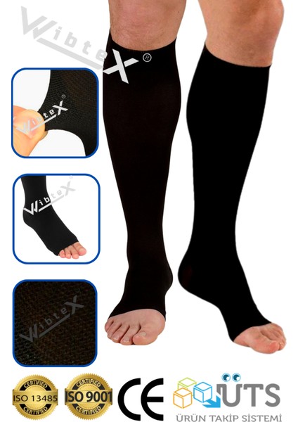 Diz Altı Varis Çorabı Burnu Açık (Siyah Renk) Orta Basınç Ccl2(Çift Bacak)