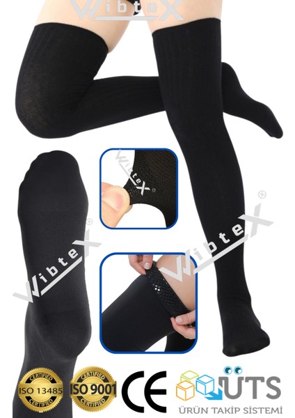 Diz Üstü Varis Çorabı Burnu Kapalı (Siyah Renk) Orta Basınç Ccl2(Çift Bacak)