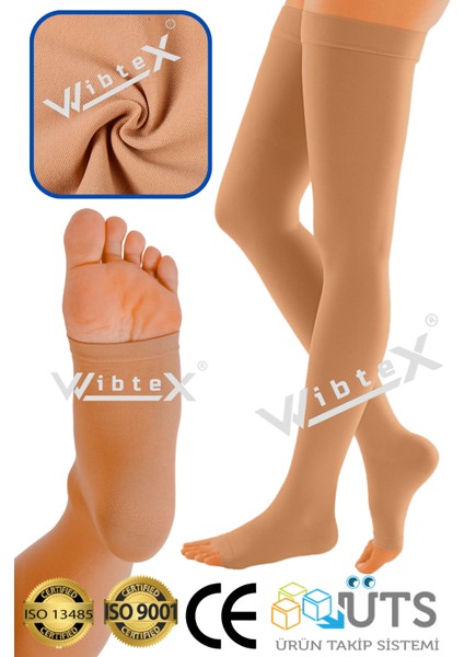 Diz Üstü Varis Çorabı Burnu Açık Ten Rengi Orta Basınç Ccl2 Çift Bacak Wibtex Diz Üstü Varis çorabı Burnu Açık Ten Rengi Orta Basınç Ccl2 Çift Bacak