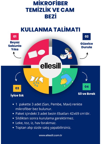 9'lu Mikrofiber Temizlik ve Cam Bezi (42X69CM) - 3 Paket