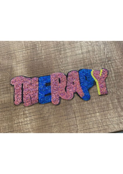 23X9 cm Therapy Yazılı Pul Payetliütü Ile Yapışan Aplike Arma Yama