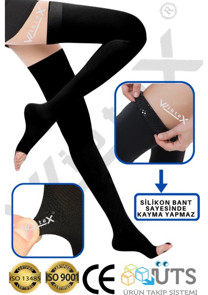 Diz Üstü Varis Çorabı Burnu Açık (Siyah Renk) Orta Basınç Ccl2(Çift Bacak)