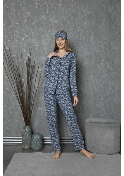 Bayan Önden Düğmeli Uzun Kol Pijama Takımı